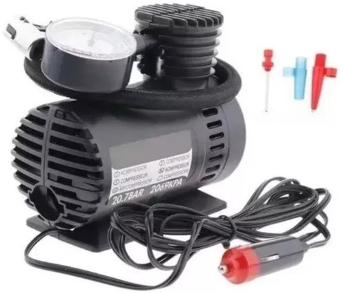 Inflador de llantas portátil 12V con manómetro